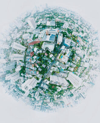 A circular view of a metropolis