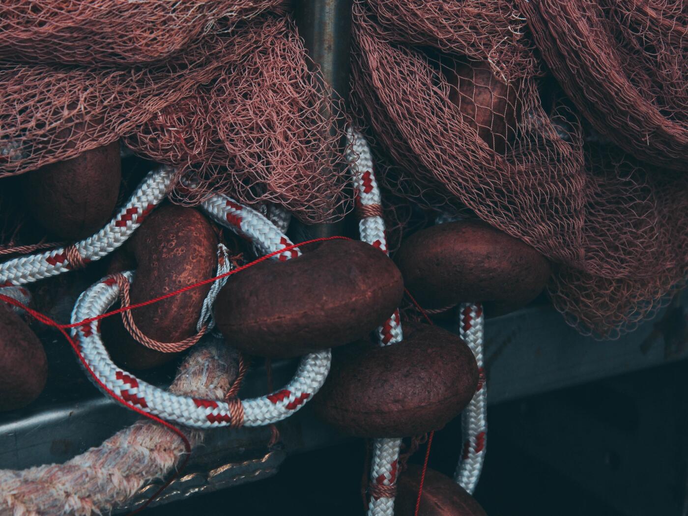 Fishing nets and ropes close up